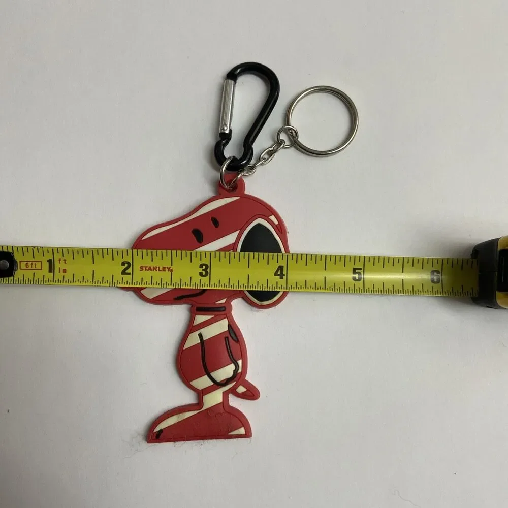 Snoopy Candy Canine Key Chain Caribiner Vinyl Red White Candy Cane